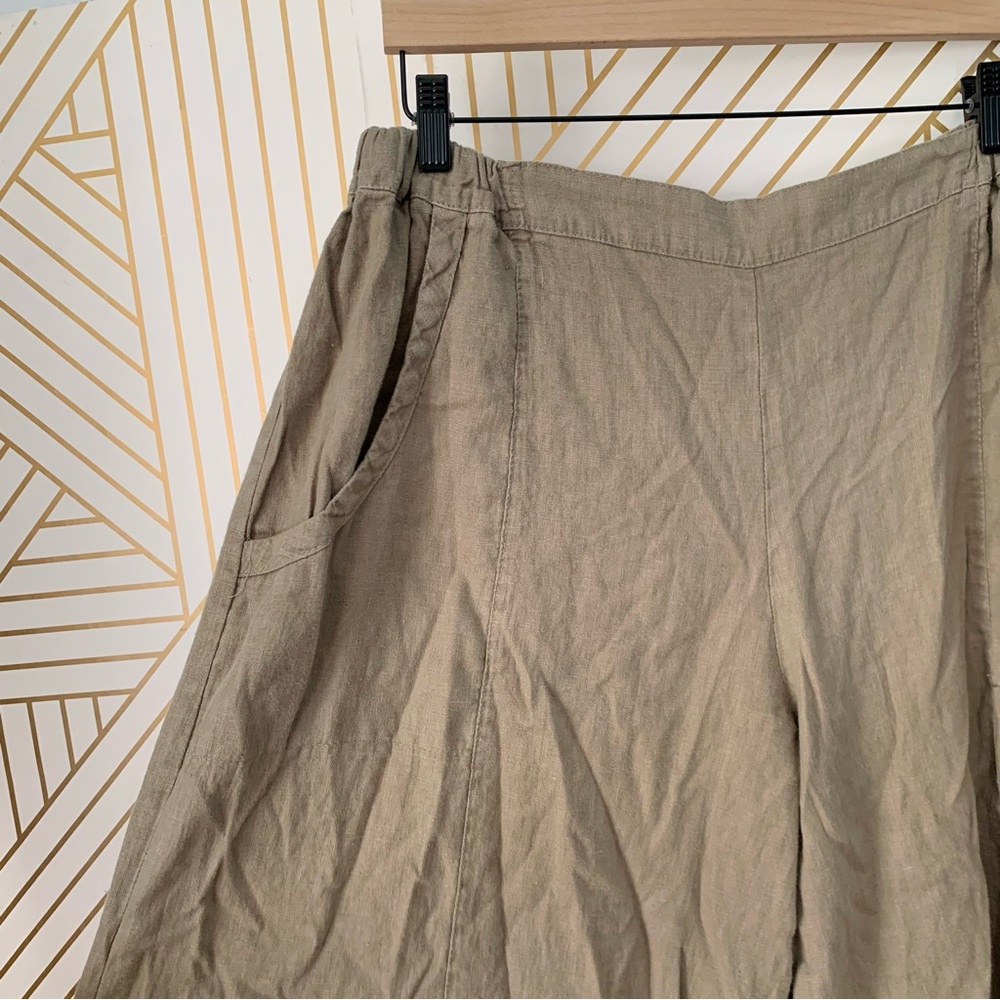 Heart’s Desire by Mary Grace Garbo Lagenlook Wide Leg Ruffle Bottom Linen Pant L - Picture 4 of 9